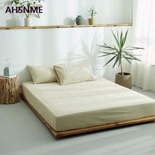 AHSNME Light beige 100% Cotton sheets Super Soft parure de lit Cool Summer Simple Water Fitted Sheet 135/150/200/180/200cm