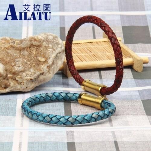 New Vintage Genuine Leather Stainless Steel Buckle Bracelet Fashion Bangle Birthday Gift