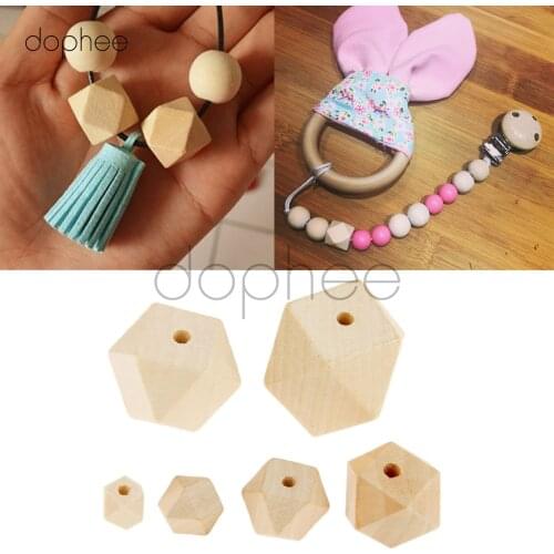 Dophee 5-50pcs Natural Unfinished Wooden Geometric Beads Multi-Sized 10/12/14/20/25/30mm For Jewelry Necklace Making DIY
