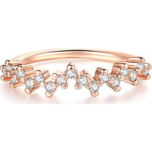 Double Fair Trendy Zircon Rings For Women Girls Simple Wave Style Rose Gold Color Daily Party Gift Fashion Jewelry R898