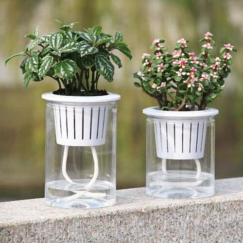 Double-layer Design Clear Automatic Water Absorption Self Watering Hydroponic Flower Pot Planter Home Decoration