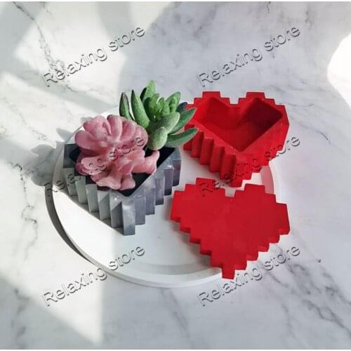 Geometric Love Heart Epoxy Resin Storage Box Molds Mini Concrete Cement Flowerpot Silicone Mould