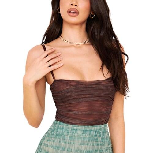 Women Close-fitting Camisole, Printed Pattern Boat Neck Sleeveless Crop Tops, Brown/ Blue