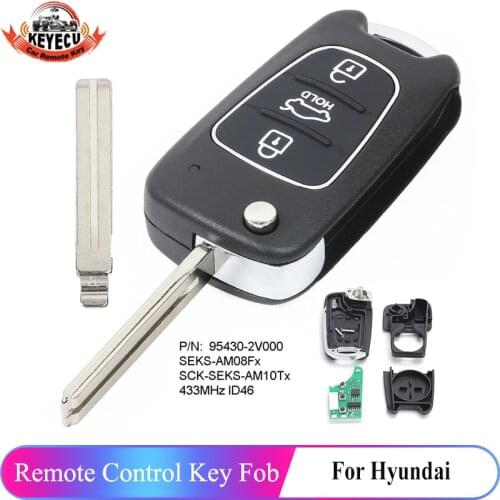 KEYECU Upgraded Flip Remote Key Fob P/N: 95430-2V000 3 Button 433MHz ID46 Chip for Hyundai Veloster 2012