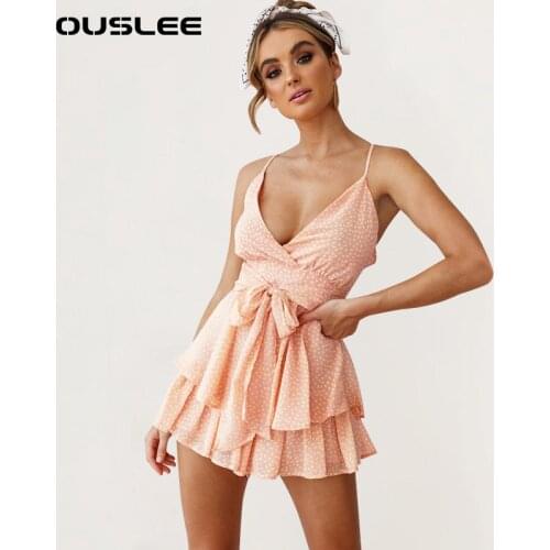 OUSLEE Bohemian Style Plaid Jumpsuit Women Summer Sleeveless Beach WideLeg Overalls Korean Playsuit Female Fashion Strap Rompers