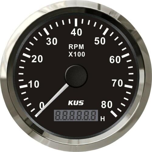 KUS 85mm Auto Marine Tachometer 0-8000RPM 12V 24V With LCD Digital Hourmeter Car Boat RPM Engine Tach Gauge Red/Yellow Backlight