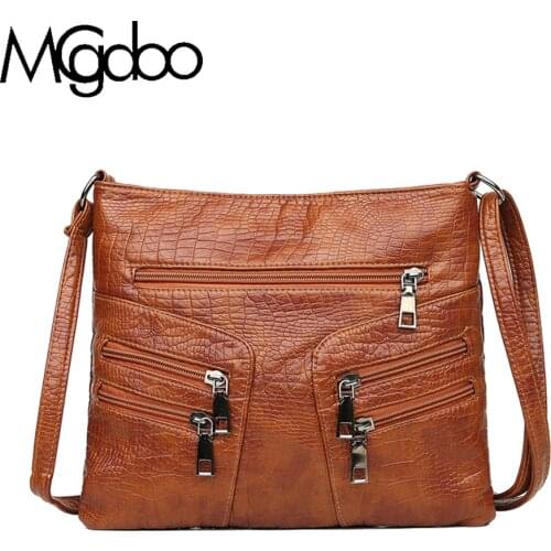 Mgcdoo Multi Zippers Women Shoulder Bag High Quality Pu Leather Corssbody Bag Vintage Solid Color Female Messenger Bag