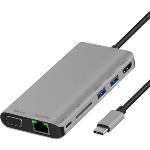8-in-1 USB Type-c Multifunctional Docking Station To USB 3.1RJ45 Ethernet LAN Adapter PD Charging Aluminum USB-C HUB 4K