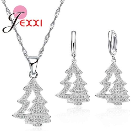 925 Sterling Silver Trendy Christmas Tree Jewelry Sets Hot Women Birthday Gift Cubic Zircon Pendant Necklace+Earrings