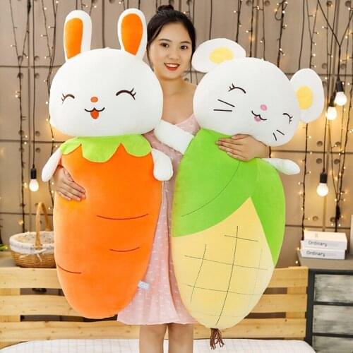 55-110cm Cute Carrot Rabbit Plush Toy Soft Cartoon Fruit Corn Mouse Stuffed Doll Nap Pillow Birthday Gift for Children Lovers