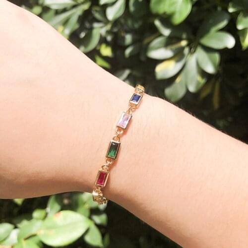 2019 New Bracelets Gold Copper multicolor AAA Cubic Zircon Delicate Rectangle Bracelet Bangle Wedding bracelets for women Gift