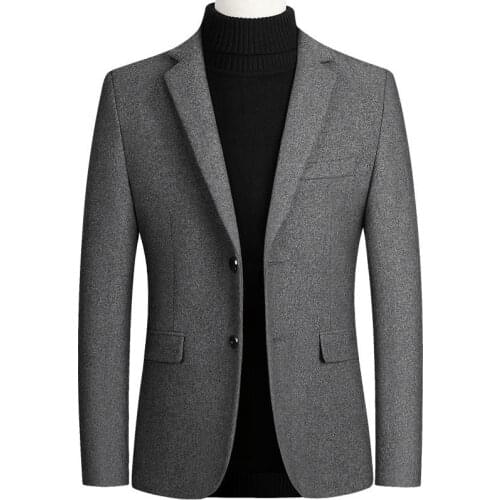 Autumn Winter Wool Jacket Mens High-quality Wool Coat Casual Slim Collar Wool Coat Mens Long Cotton Collar Trench Coat D155