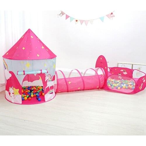 Childrens Tent Unicorn Three-Piece Playhouse Portable Tent Folding Girl Indoor Ocean Ball Pool kids Outdoor Play Tent Baby Gift