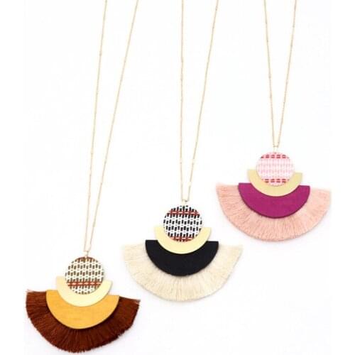Fashion Straw Rope Braided Pendant Thread Tassels Long Chain Sweater Necklace Geometric Body Jewelry