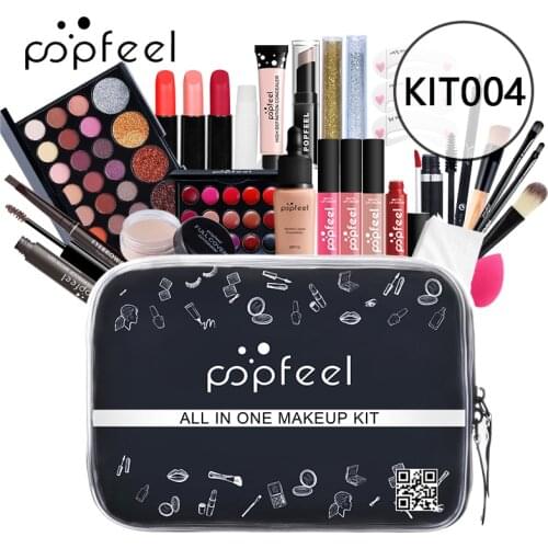 POPFEEL New ALL IN ONE 15 20 24Pcs Makeup Set Matte Eyeshadow Lipgloss Lipstick Makeup Brushes Eyebrow Concealer With Makeup Bag