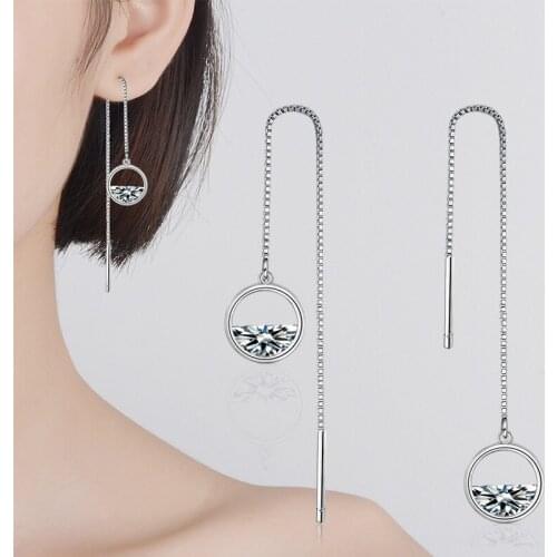 Silver Plated Dazzling CZ Zircon Charm Womens Earrings Long Tassel Earrings Earline Pendant Bridal Wedding Party Jewelry
