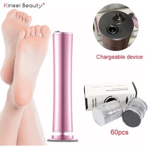 Professional Electric Exfoliator Dead Skin Removal Foot Callus Remover ReChargeable Electric Foot File + 60 PCS Sandpaper Pads
