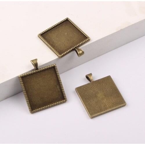 Reidgaller 10pcs antique bronze support cabochon setting 25mm square dia pendant base trays diy blank necklace bezels