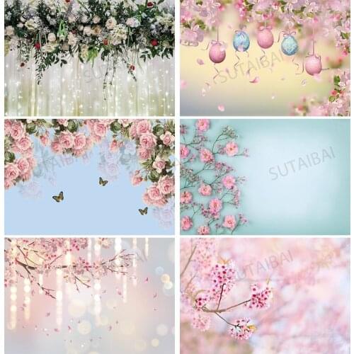 Pink Spring Cherry Sakura Flowers Polka Dots Baby Newborn Love Wedding Portrait Props Backdrops Photo Backgrounds Photo Studio