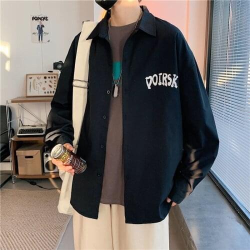 Shirts For Men Spring Autumn Trend Loose Printed Letter Shirt All-match Long Sleeve Tops Thin Coats Oversize Male Clothes M-5XL