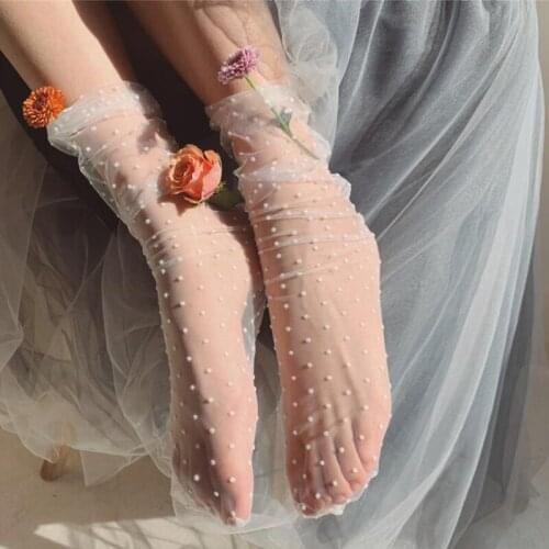 Sexy Black Tulle Dot Socks For Women Thin Transparent Chiffon Socks Long Breathable Funny Socks Streetwear Calcetines