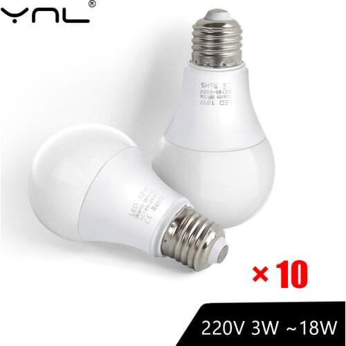 10pcs LED Bulb Lamp E27 220V 3W 6W 9W 12W 15W 18W High Brightness Indoor Living Dining Room Bedroom Kitchen Light Bulb Spotlight