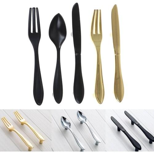 Creative Knife Spoon Fork Design Kitchen Cabinet Pull Handles Drawer Hardware Knobs Door Knob Pulls