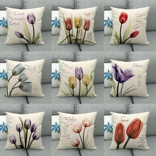 Tulip Cotton Line Pillow Case Throw Pillow Cover Cushion Cover Sofa Car Decoration Letter Printed Cover Case Dec