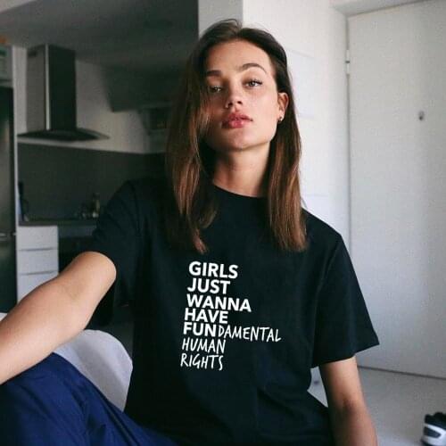 Women Short Sleeve Summer O-neck Tops Tees Camisetas Mujer Girls Just Wanna Have Fundamental Human Rights Print Feminist T Shirt