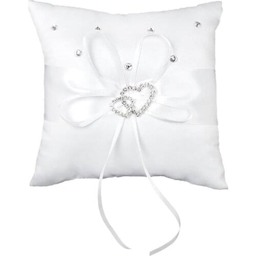 Romantic Wedding Ring Pillow With Bow Tie Cushion Wedding Decor Ring Pillow Embroidered Flowers Tie Wedding Party Supplies