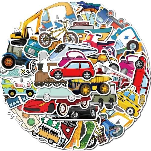 10/30/50pcs Mixed Engineering Vehicle Car Sticker PVC Bus Truck Motorcycle Stickers for Kids Toy DIY Laptop Skateboard Decal