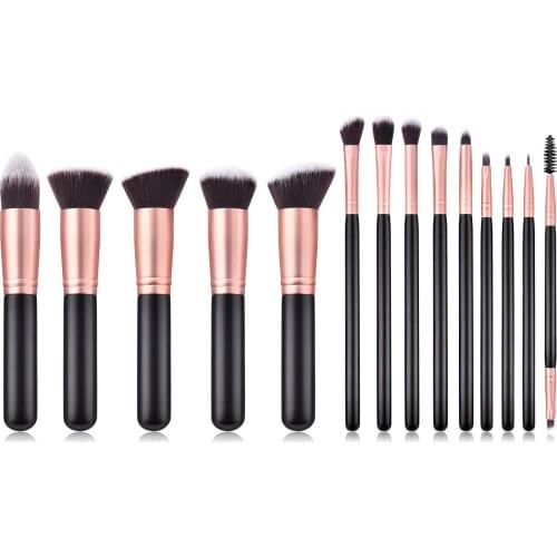 14 pcs of black coffee wooden handle makeup brush tool natural brush set tool professional soft hair high quality highlighter