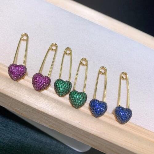 3 Pairs, Fashion Cubic Zircon Safety Pin Hoop Earrings for Women Fashion Jewelry Heart Earrings Korean Jewelry Gift