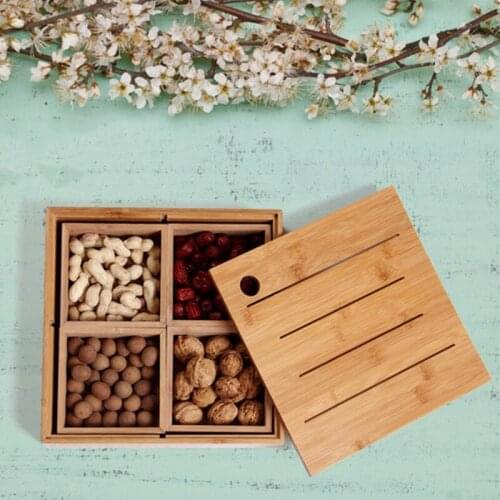 4 Grid Vintage Wooden Storage Divider Box Desk Organizer for Candy Snacks Jewelry Nuts Plate Tray