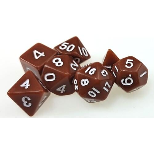 7 PC Polyhedral RPG Dice Set Opaque Brown (d4 d6 d8 d10 d% d12 & d20) for DND D&D Roleplaying Games