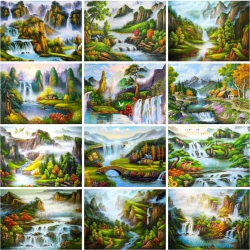 3D Embroidery Waterfall Full Square/Round 5D Diy Diamond Painting Mountain Landscape Rhinestone Picture Spring Mosaic Home Decor