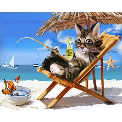 Diy Diamond Painting Cross Stitch Kitten Fishing Full Square Round Diamond Embroidery Home Decor Mosaic Needlework Rhinestones