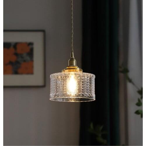 American retro carved glass small chandelier bedroom bedside bay window balcony single head brass lamp