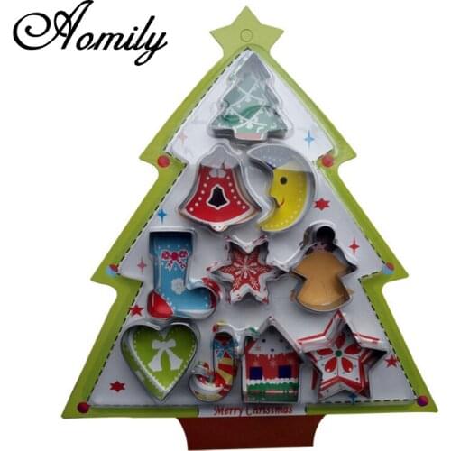 Aomily 10pcs Christmas Tree Cookies Cutter Set Cake Fondant Mold Chocolate Mousse Mould Baking Decorating Tools Navidad Party