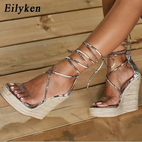 Eilyken Summer Lace-Up Serpentine Solid Women Platform Wedges Sandals Fashion High heels shoes Ladies Open toe Sandals size 42