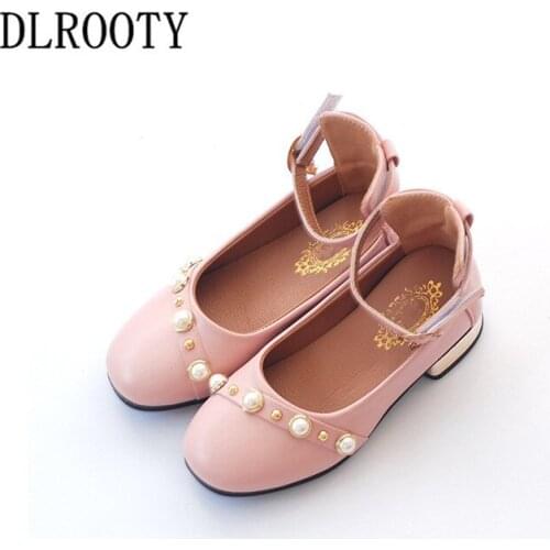Children Shoes Buckle Low heeled Pearl Girl Kids Cute Casual Child Leather Soft Running Autumn Spring Loafers Sneakers