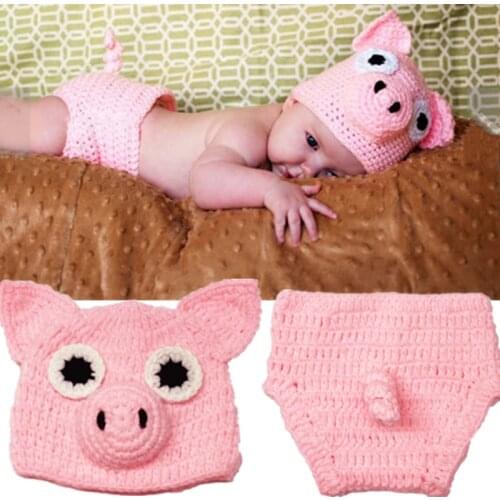 2Pcs/Set Children Photography Costume Baby Cute Pig shape Outfits Newborn Photo Prop Hat And Diaper Cover