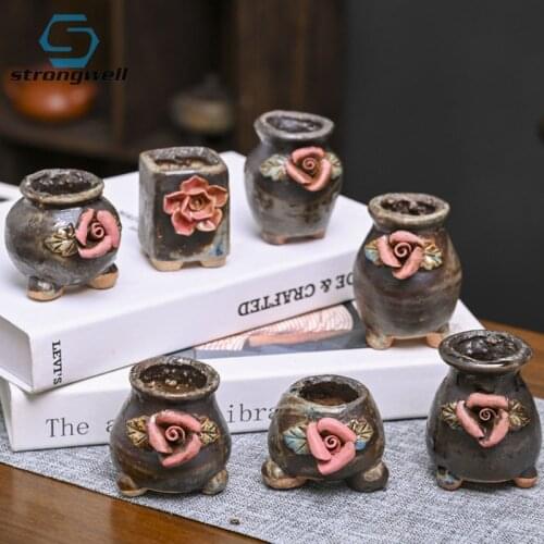 Strongwell Home Office Decoration Bonsai Pot Garden Pot Ornament Handmade Ceramic Flower Pot Vintage Container Succulent Planter