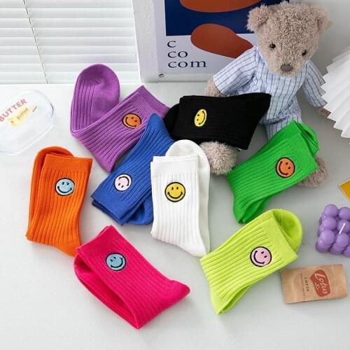 INs Cotton Smiley Cute Socks Korea Fashion Spring Autumn Kawaii Embroidery Smile Face Socks Cindy Color Funny Skateboard Meias