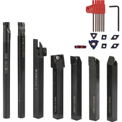 KKMOON 12mm Shank 7PCS With Blue Carbide Insert Wrench DIY Set Metal Steel Lathe Boring Bar Holder Turning Tool