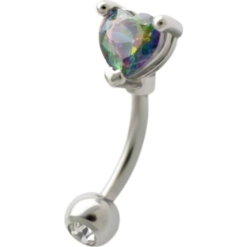 JHJT 16G Eyebrow Ring 316L Surgical SS PVD Plated Rainbow Heart CZ Body Jewelry Cartilage Studs Eyebrow Piercing