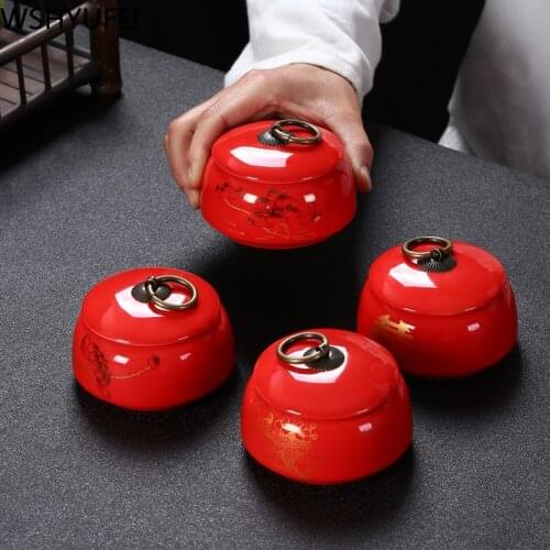 WSHYUFEI Ceramic sealed Tea jar Chinese travel Tea Caddy Kitchen Storage Spice dried fruit jar Tea Boxes Candy storage tank