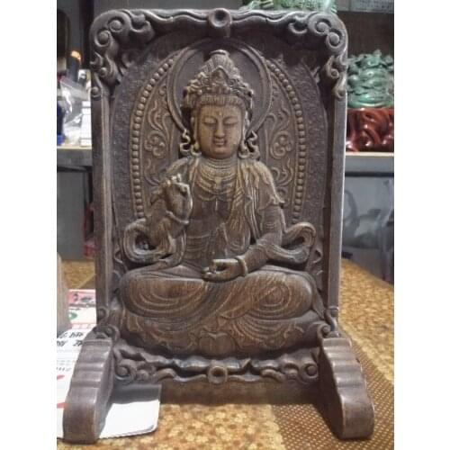 China antique guanyin buddha statue inscription screen partition Tabletop decoration Natural stone crafts home decoration