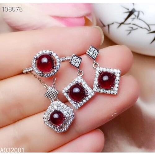 KJJEAXCMY fine jewelry natural garnet 925 sterling silver new women pendant necklace ring earrings set support test fashion