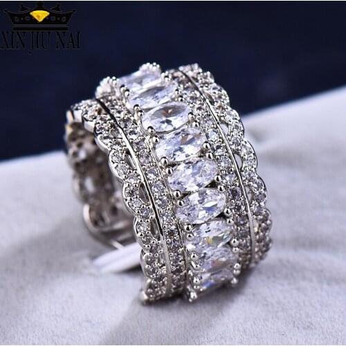 Korean jewelry White Gold Hollow out Design Clear Cubic Zirconia Rhinestones Micro Setting Wide Woman Finger Ball /Party Ring